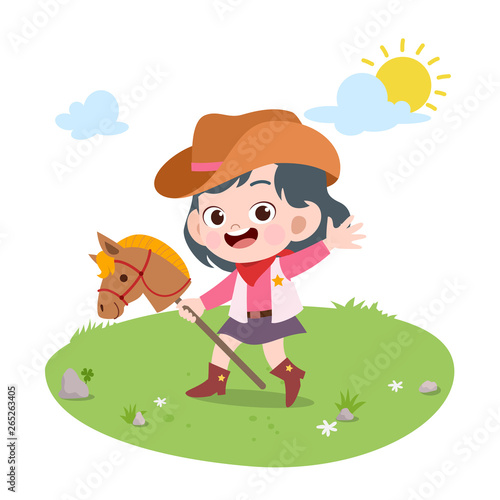 kid riding horse vector illustration isolated