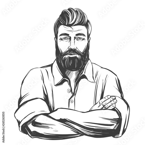 Bearded strong man hand drawn vector illustration realistic sketch