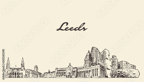Leeds skyline West Yorkshire England vector sketch