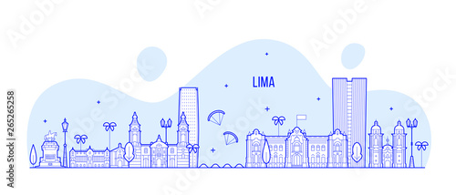 Lima skyline Peru city buildings vector linear