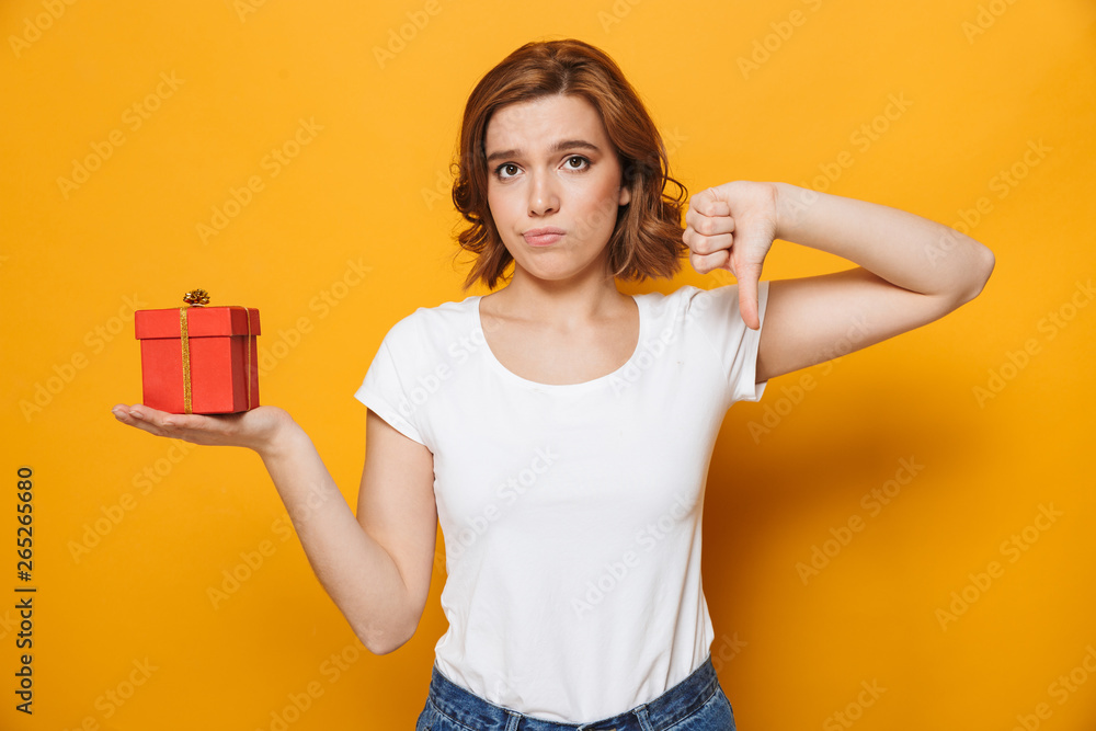 Upset young girl wearing t-shirt standing Upset young girl wearing t-shirt standing