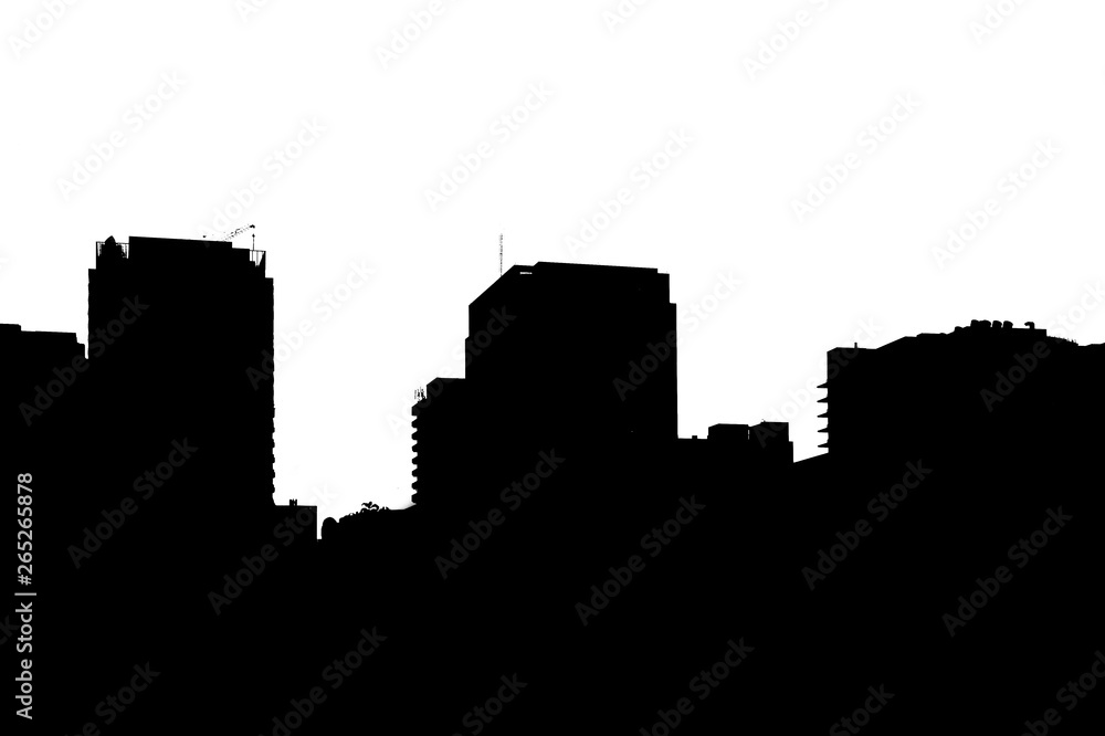 silhouette of buildings with white background