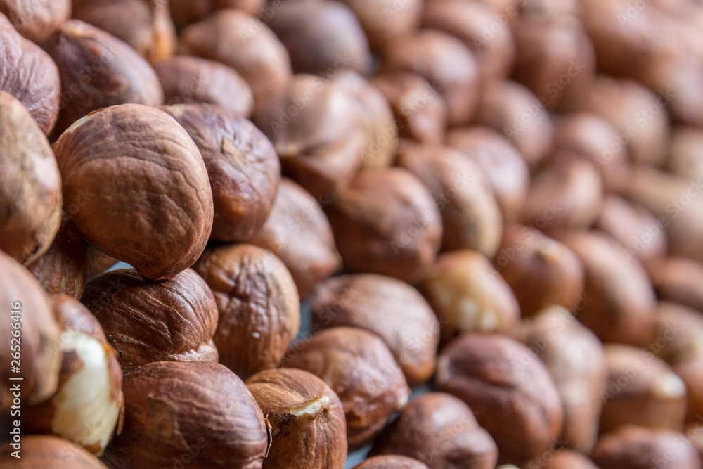 Fototapeta premium Hazelnut nuts close up. Healthy fitness super food.