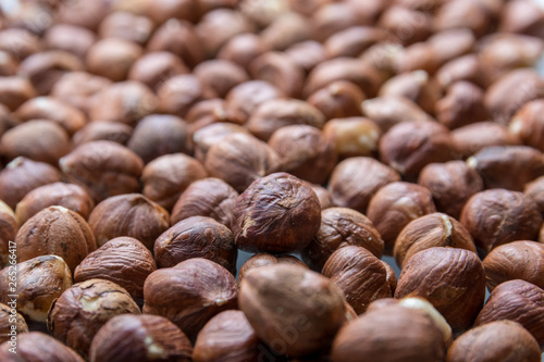 Hazelnut nuts close up. Healthy fitness super food.