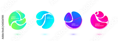 Abstract liquid shape vector design. Fluid gradient background. Isolated graphic wave elements with geometric circle line textures