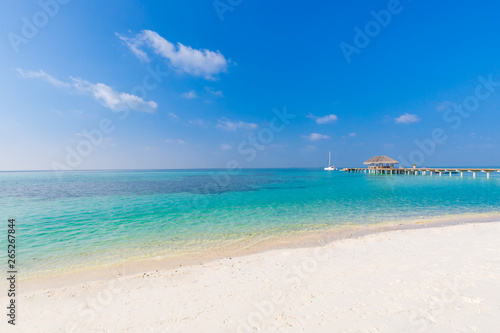 Peaceful beach scenery, simple Maldives island background concept