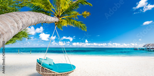 Tropical beach background as summer landscape with beach swing or ...