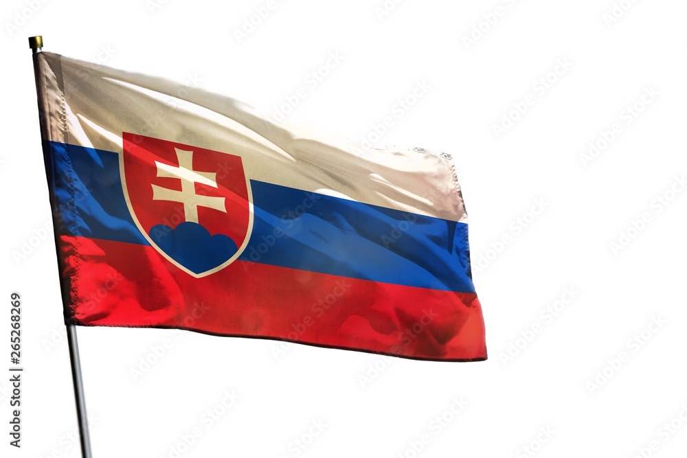 Fluttering Slovakia flag on clear white background isolated.