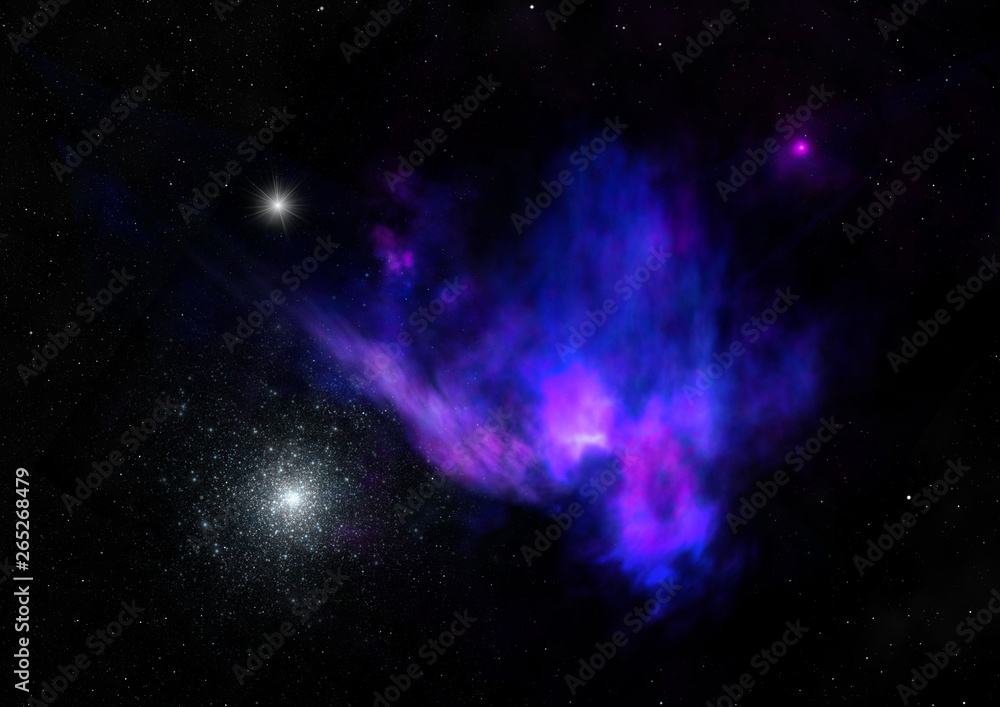 Star field in space and a nebulae. 3D rendering Star field in space and a nebulae. 3D rendering