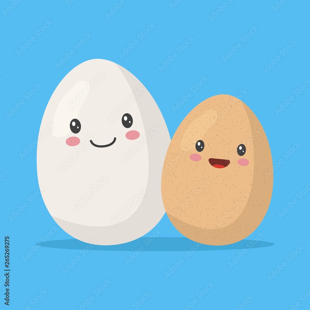 Cute eggs. Happy kawaii smiling egg. Cartoon face character with a smile. Template design for easter, food concept, greeting or post card, print, badges, banner, sticker, poster. Cute eggs. Happy kawaii smiling egg. Cartoon face character with a smile. Template design for easter, food concept, greeting or post card, print, badges, banner, sticker, poster.