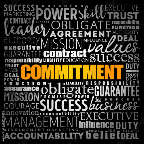 Commitment word cloud collage, business concept background