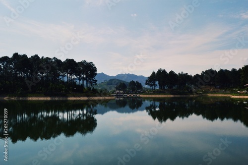 Moc Chau Lake inside the Pine Trees forest in Vietnam