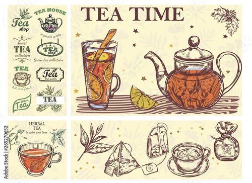 Sketch Tea Time Colorful Concept