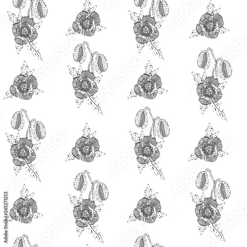 Seamless pattern with contour drawing poppy