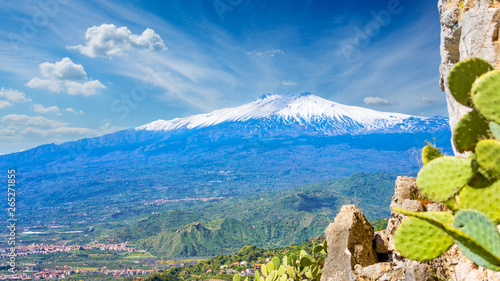 Scenic view of Mount Etna located on east coast of Sicily, Italy.