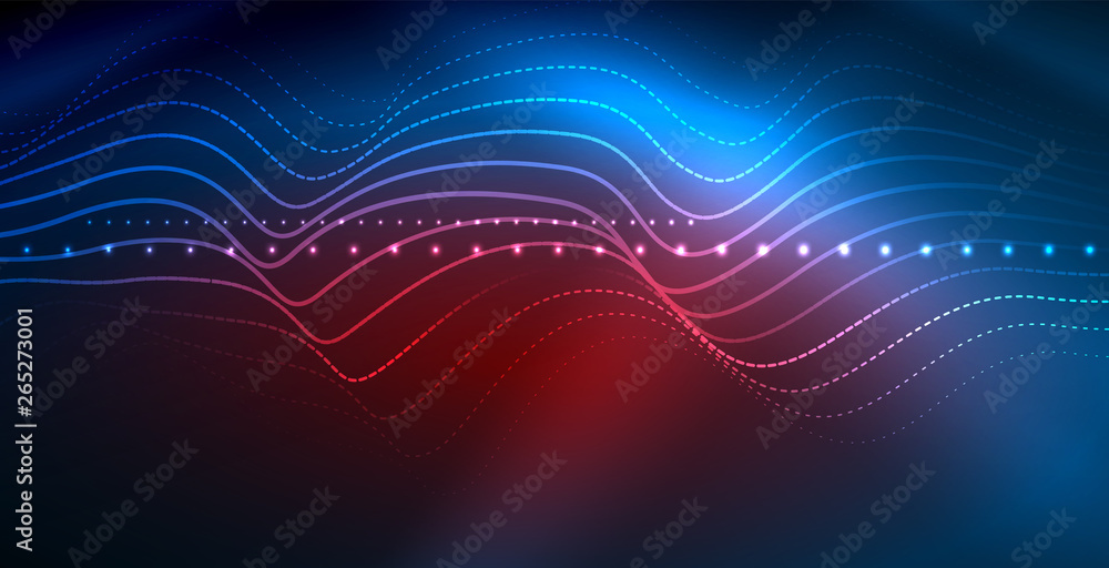 Glowing abstract wave on dark, shiny motion, magic space light. Vector techno abstract background Glowing abstract wave on dark, shiny motion, magic space light. Vector techno abstract background