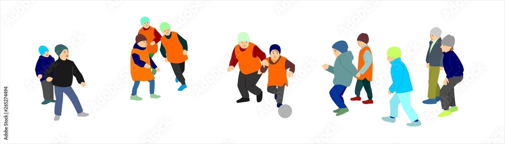 Children are playing football. The boys are kicking the ball. Children are playing football. The boys are kicking the ball.