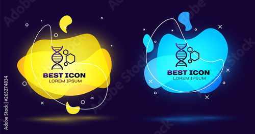 Black Genetic engineering icon isolated. DNA analysis, genetics testing, cloning, paternity testing. Set of liquid color abstract geometric shapes. Vector Illustration