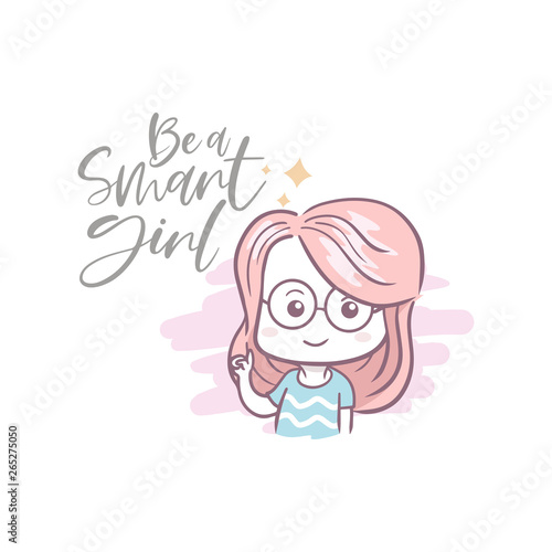 illustration of cute smart girl with quote