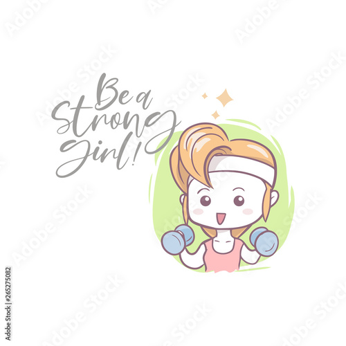 illustration of cute sporty girl with quote