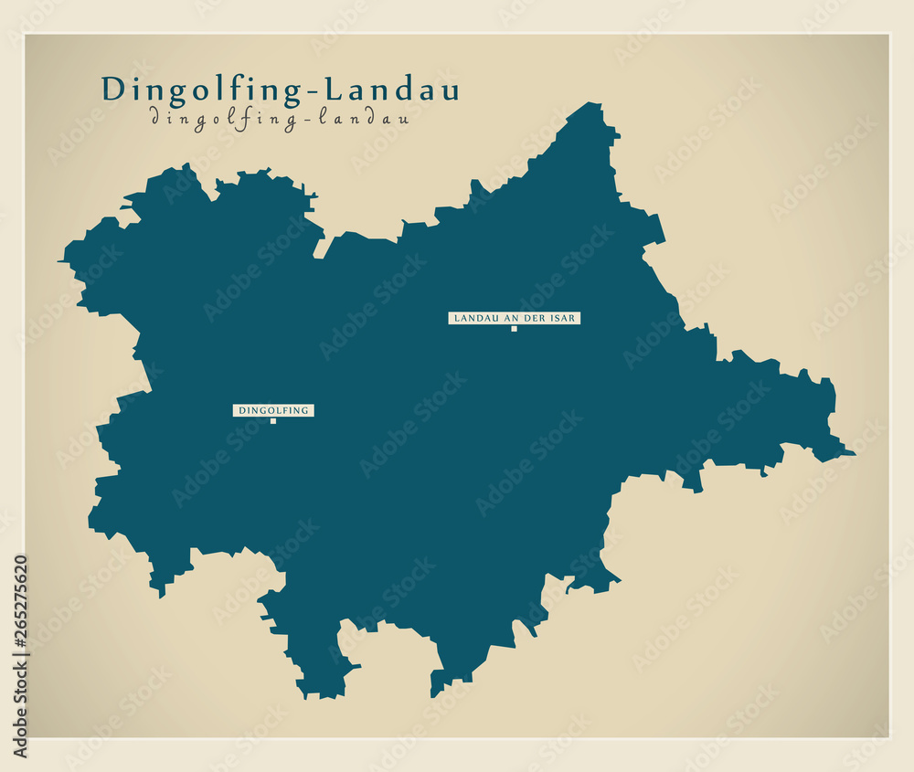 Modern Map - Dingolfing-Landau county of Bavaria DE