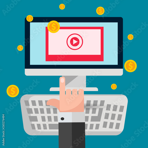 Video monetization player computer flat design illustration eps 10 vector