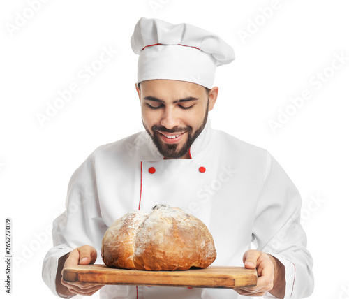 Chef with fresh bread on wh...