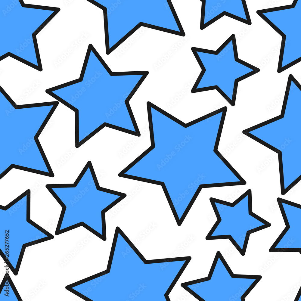 Seamless abstract pattern with blue stars of different size on white background Seamless abstract pattern with blue stars of different size on white background