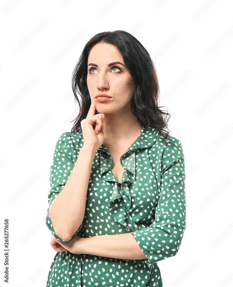 Portrait of thoughtful woman on white background Portrait of thoughtful woman on white background