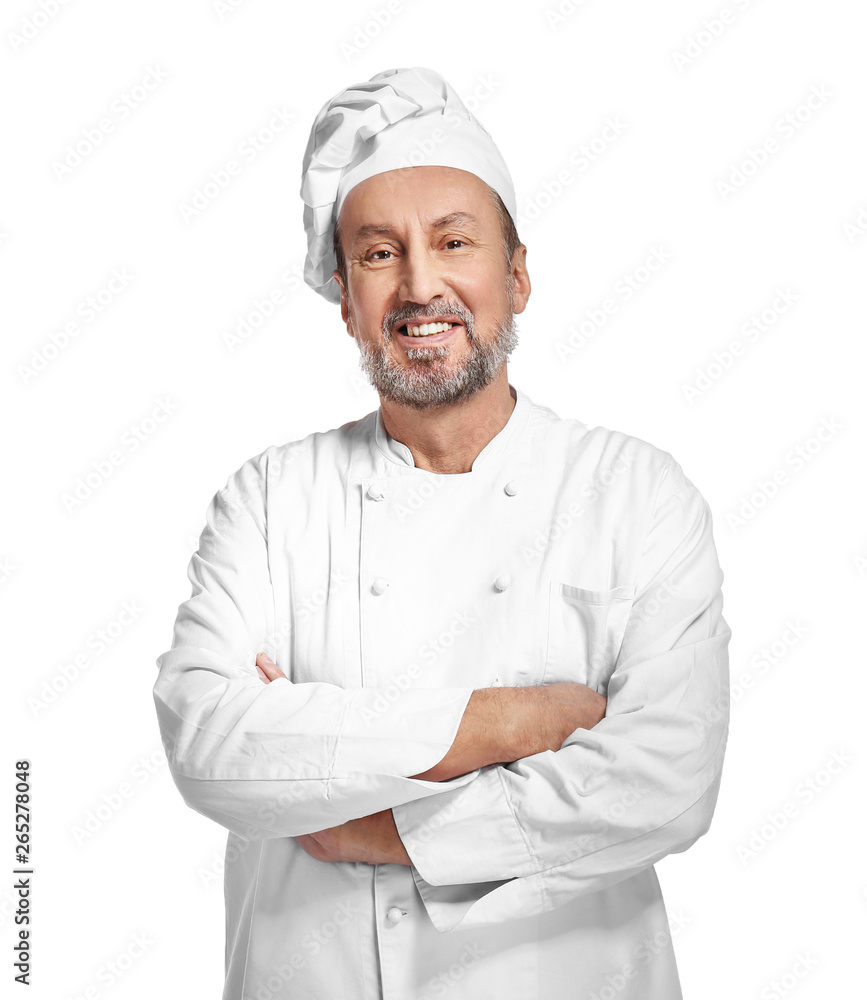 Portrait of handsome mature chef on white background Portrait of handsome mature chef on white background