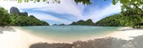 Panorama of islands view, sand beach and blue sky at archipelago island