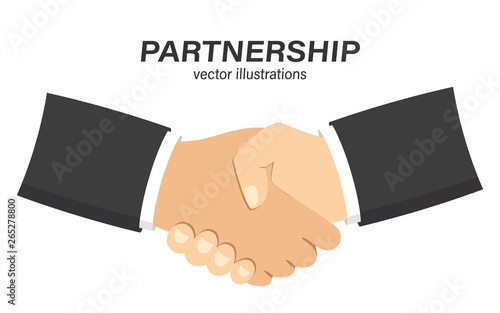 Business partnership handshake. happy partnership, greeting shake, casual handshaking agreement .Flat style vector illustration isolated on white background