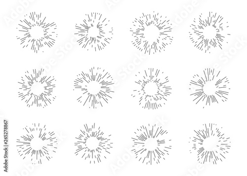 Set of black Vintage sunburst design elements on a black background