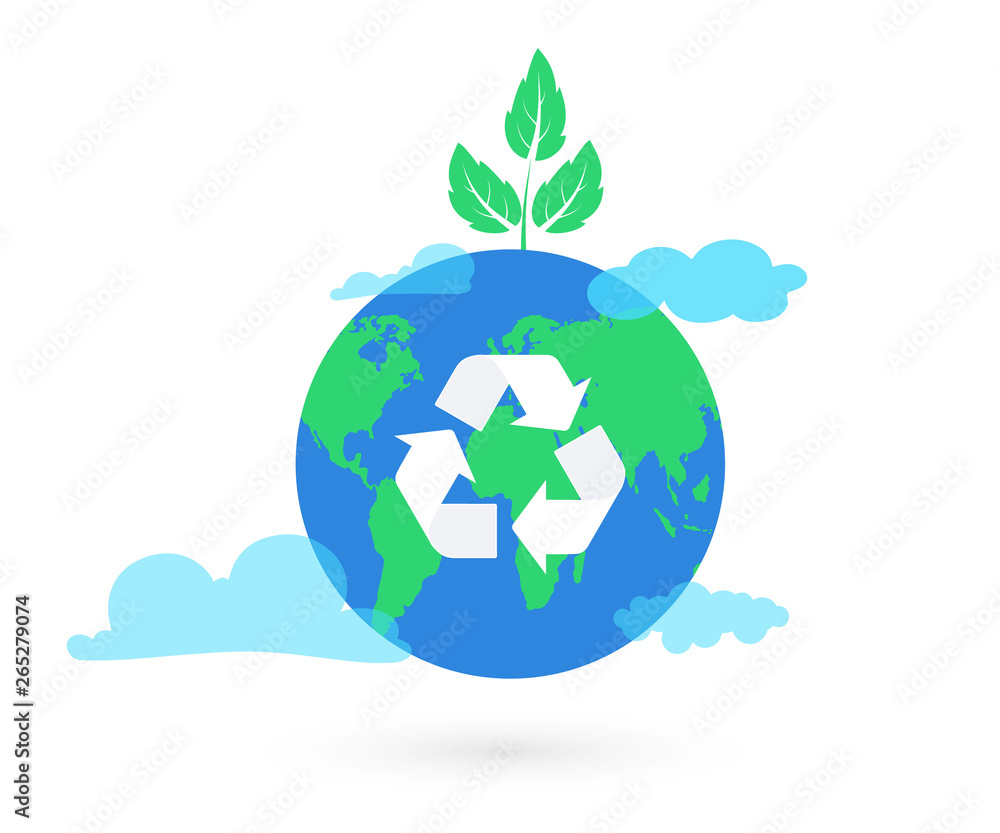 Ecology Earth. Earth and Recycle Sign. Recycle vector sign. Vector illustration for web site or mobile app Ecology Earth. Earth and Recycle Sign. Recycle vector sign. Vector illustration for web site or mobile app