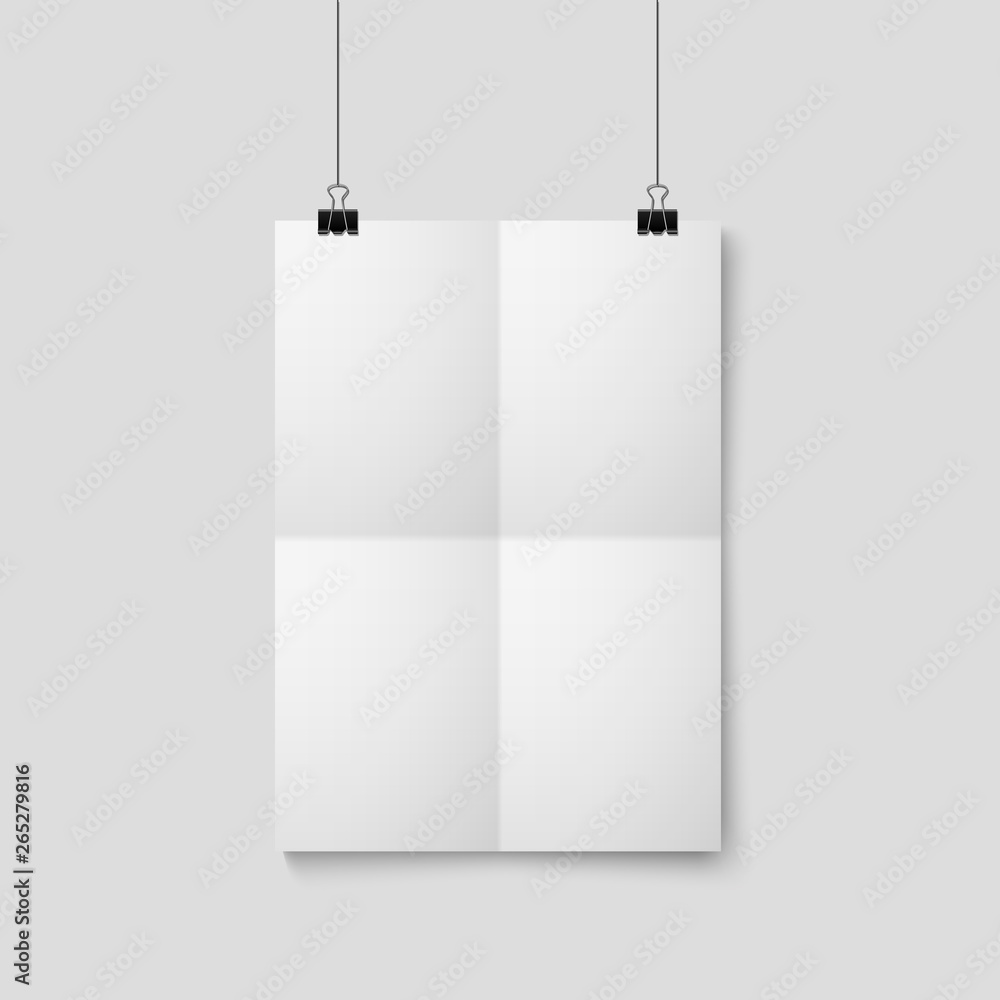Empty A4 sized vector paper frame mockup hanging with paper clip Empty A4 sized vector paper frame mockup hanging with paper clip