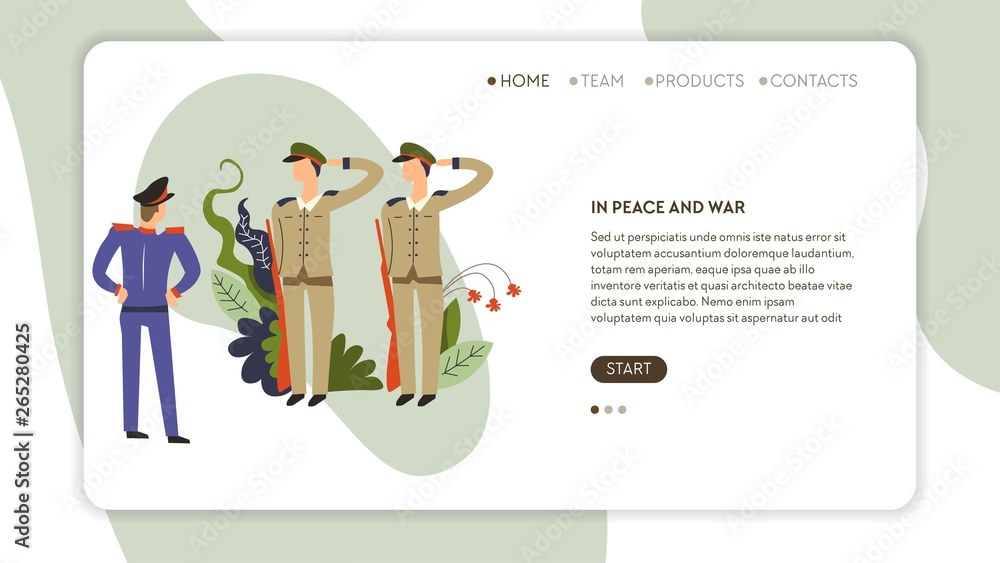 In peace and war army service soldiers recruitment web page template