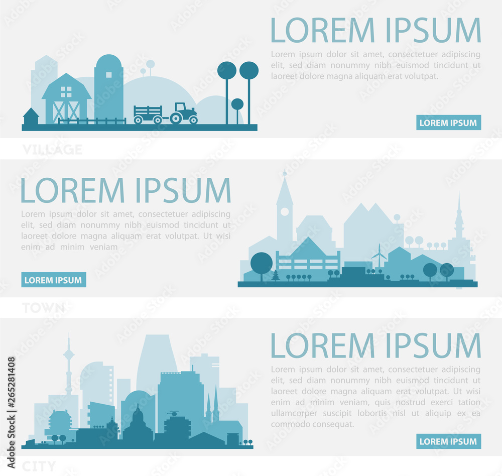 Abstract stylish cityscape infographics with various city diistricts