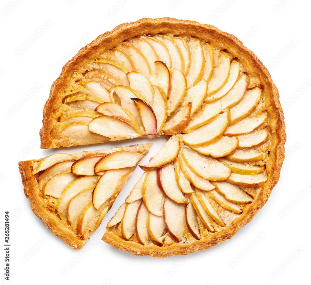 Tasty apple pie on white background - obrazy, fototapety, plakaty 
