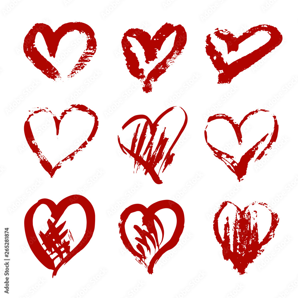 Hand drawn vector heart set with different tools like brushes, chalk, ink. Hand drawn vector heart set with different tools like brushes, chalk, ink.