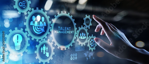 Talent management HR human resources management Team building concept on virtual screen. photo