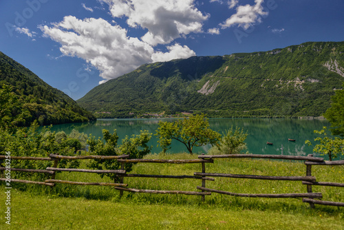 The Lago di Santa Croce is a semi-natural lake in the province of Belluno, Veneto, northern Italy.