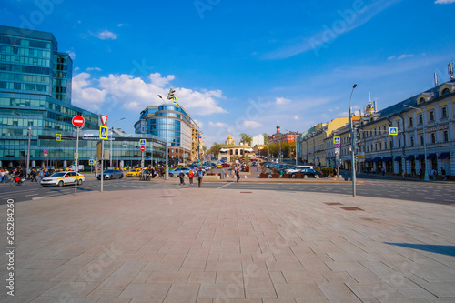 Moscow, Russia - April, 27, 2019: image of Trubnaya square in Moscow