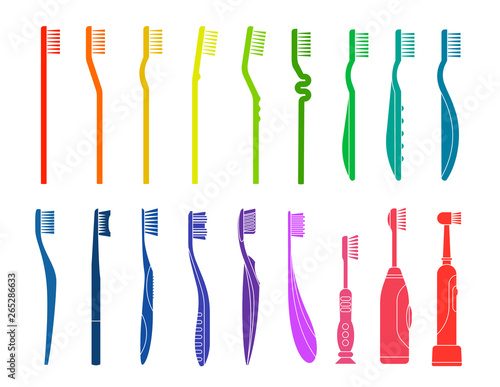 Set of several toothbrush illustrations. Products for oral hygiene.