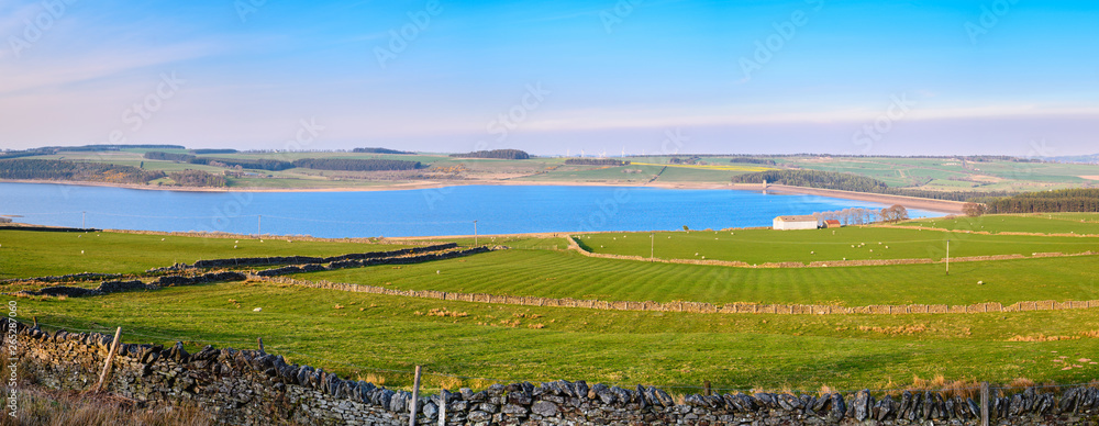 Panoramic View of Derwent Reservoir, which is the second largest in the region after Kielder and is located within the North Pennines AONB, County Durham, England
