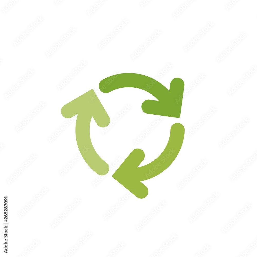 refresh or reload icon. Three green round rotation arrows isolated on white. Flat icon. refresh or reload icon. Three green round rotation arrows isolated on white. Flat icon.