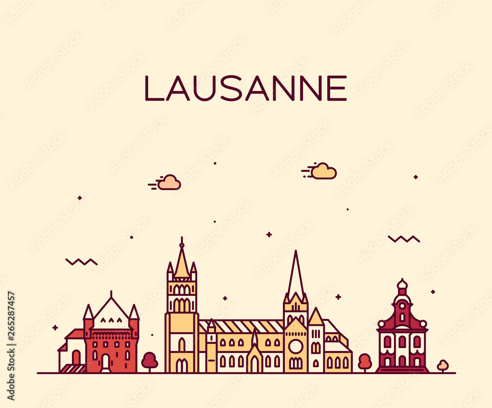 Naklejka premium Lausanne skyline Switzerland a vector linear style