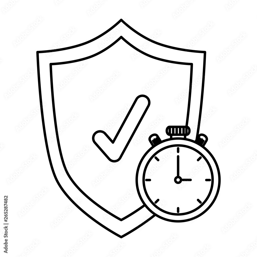 shield with check symbol and chronometer shield with check symbol and chronometer