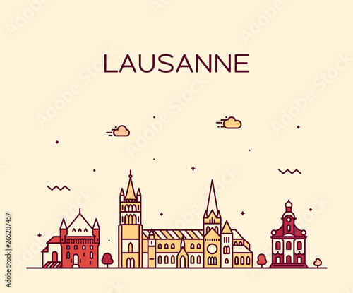Lausanne skyline Switzerland a vector linear style