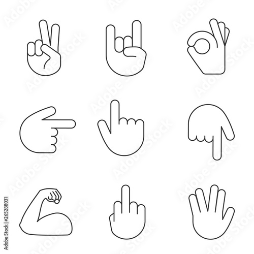 Hand gesture emojis linear icons set