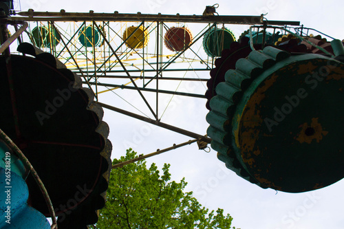 abandoned attraction farris wheel in ukrainian amusement park